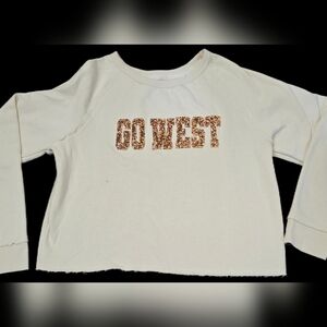 Blended Women's S, Beige Sweatshirt w/ "Go West" Sequins: Western, Cozy, Country